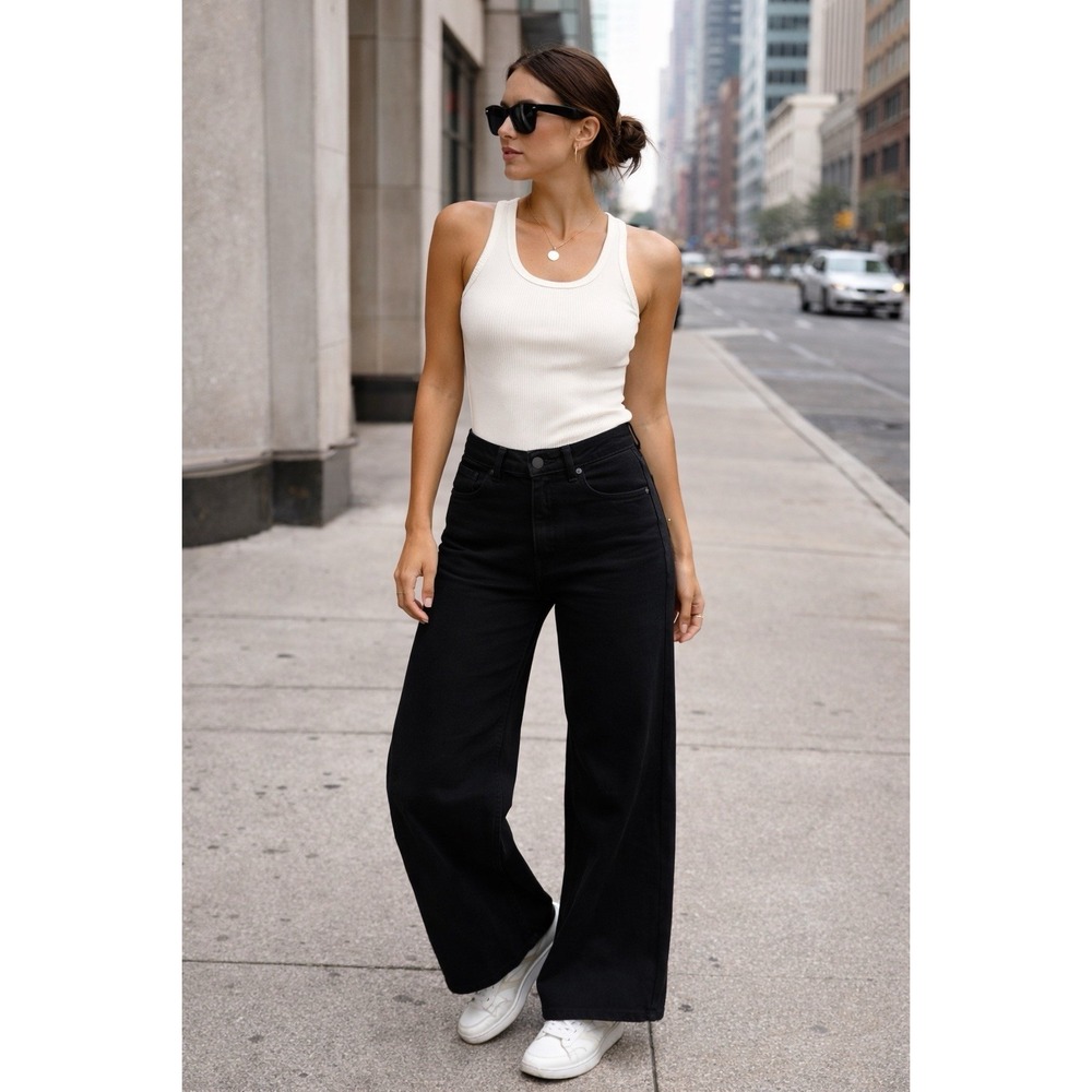 Zara Black Wide Leg Jeans High Rise Full Length Straight Denim Pants Size 2
